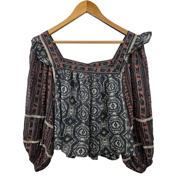 Free People Mostly Meadow Blouse XS Black Combo - Picture 2 of 12